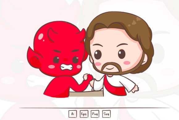 Cartoon Jesus Vs Satan or Devil