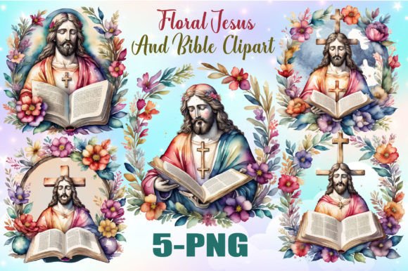 Floral Jesus and Bible Clipart Bundle