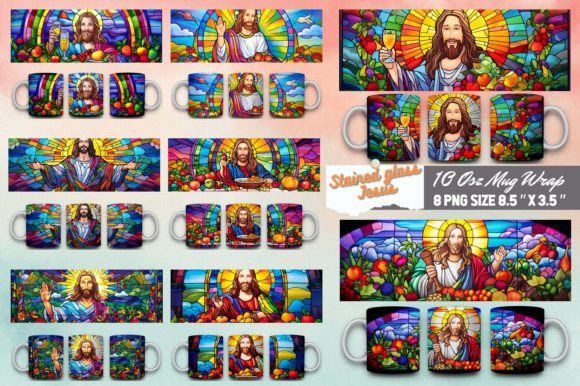 Stained Glass Jesus Mug Sublimation Desi in Crafts