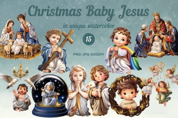 Watercolor Christmas Baby Jesus Clipart & Crafts