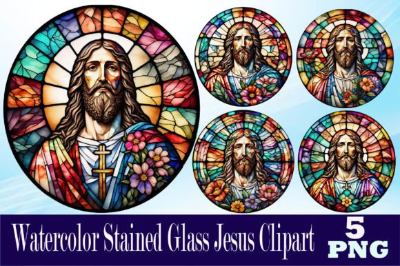 Watercolor Stained Glass Jesus Clipart